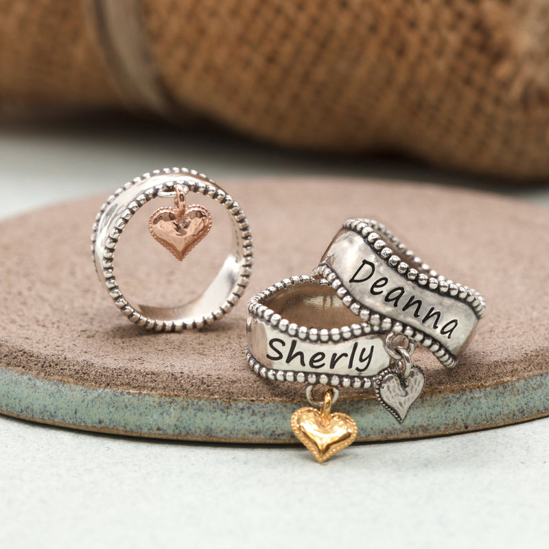 Engravable Heart-Charm Ring Sterling Silver - Danny Newfeld Collection