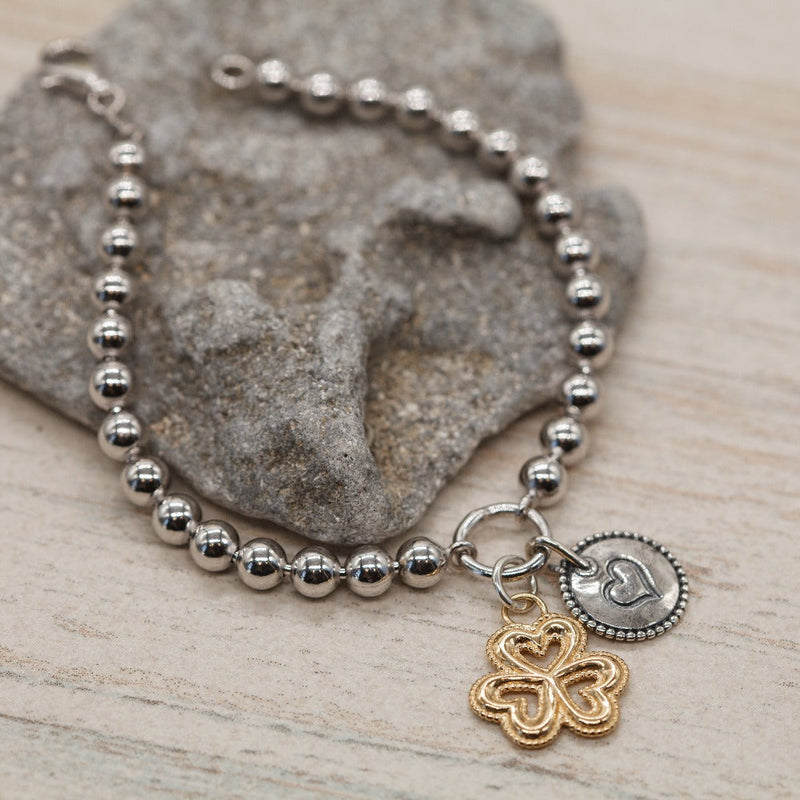 5mm Solid Beads Clover and Heart Bracelet