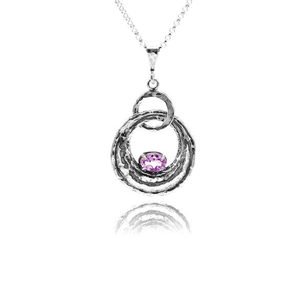 Textured Double Circle Gemstone Pendant