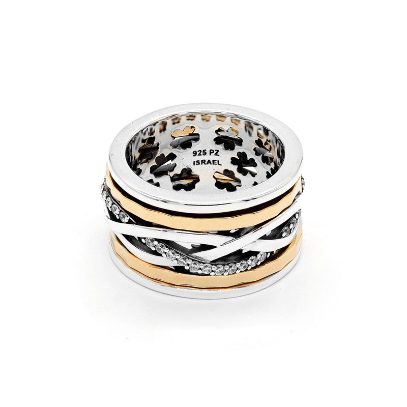 Two Tone Highway Gemstone Spinner Ring