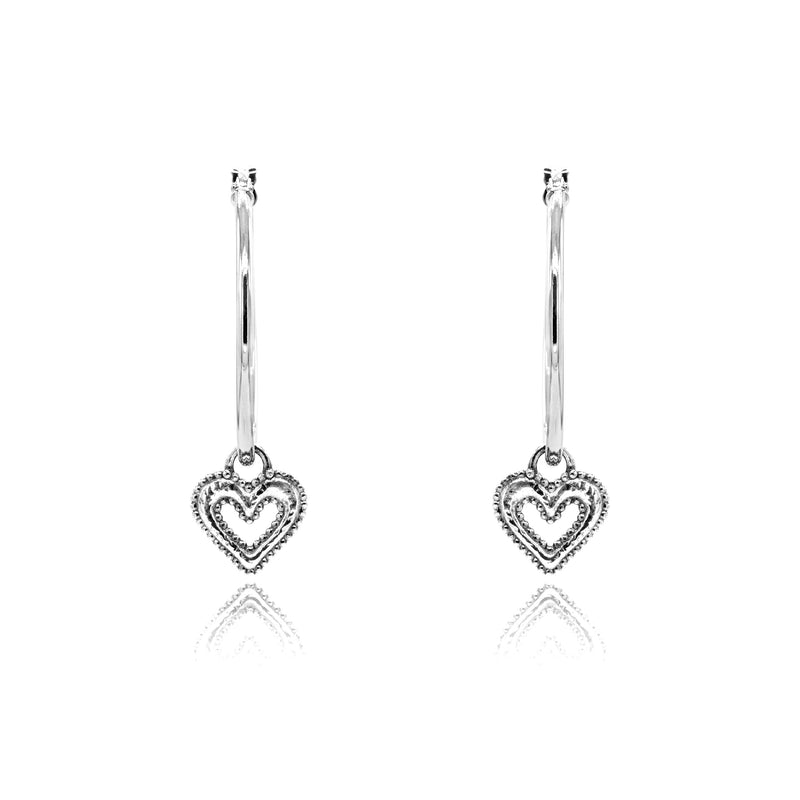 Open Heart Charm Large Hoop Earrings 1"