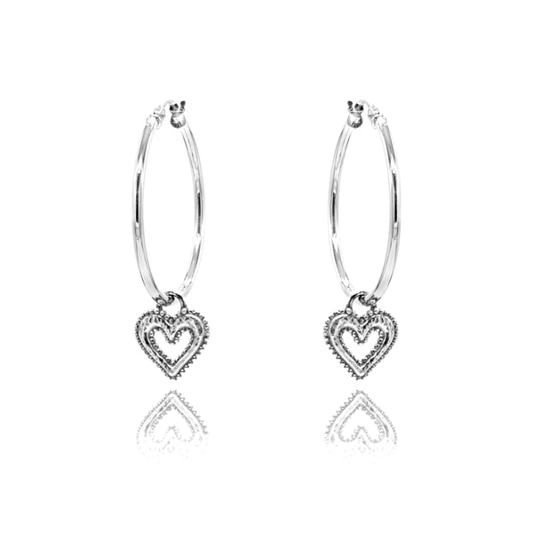 Open Heart Charm Large Hoop Earrings 1"