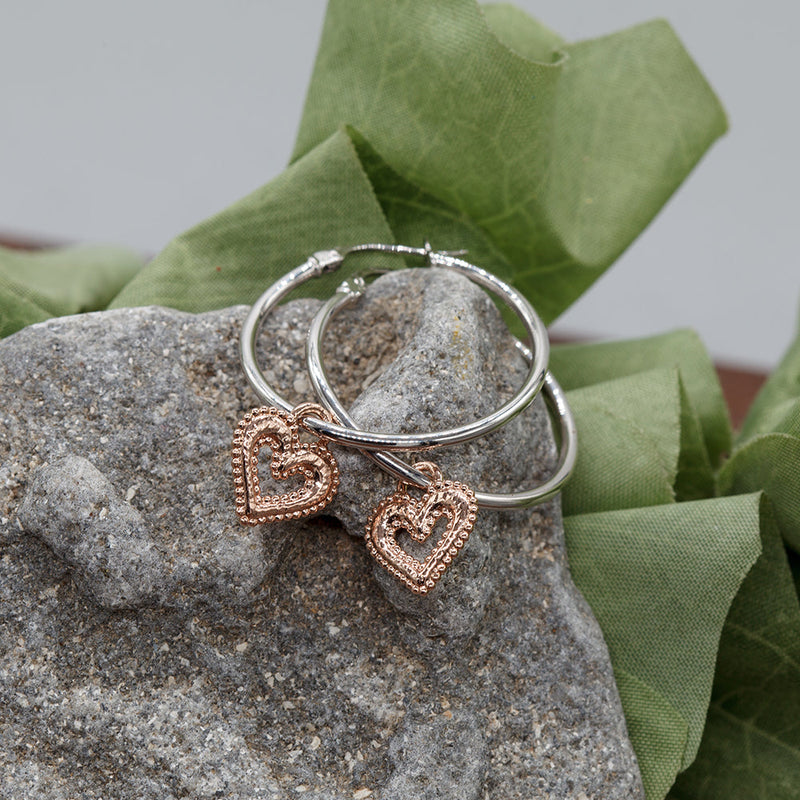 Open Heart Charm Large Hoop Earrings 1"1