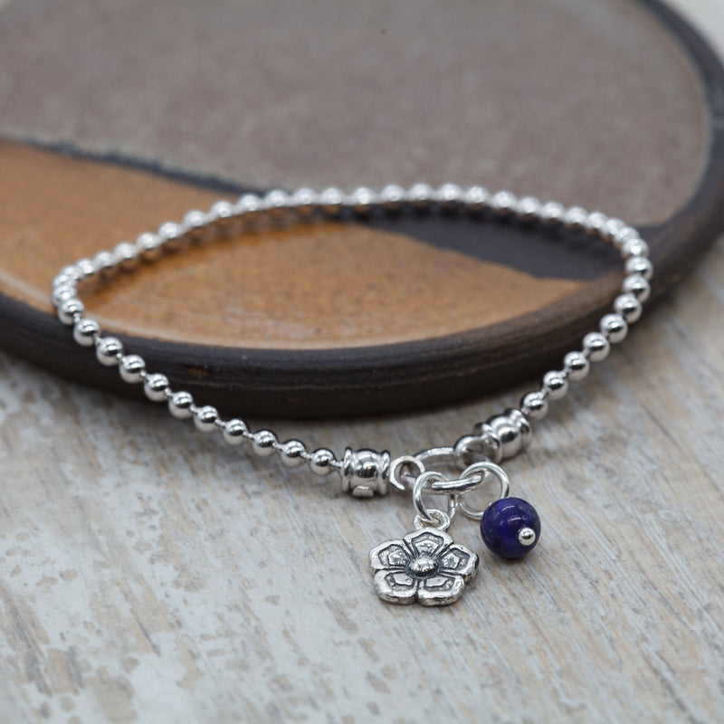 Mallow Floral and Lapis Lazuli stretch bracelet