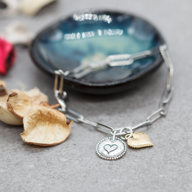 Chain Link Double Heart Charm Bracelet