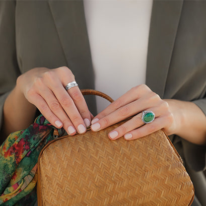 Malachite Gemstone Solitaire Ring Sterling Silver - Danny Newfeld Collection