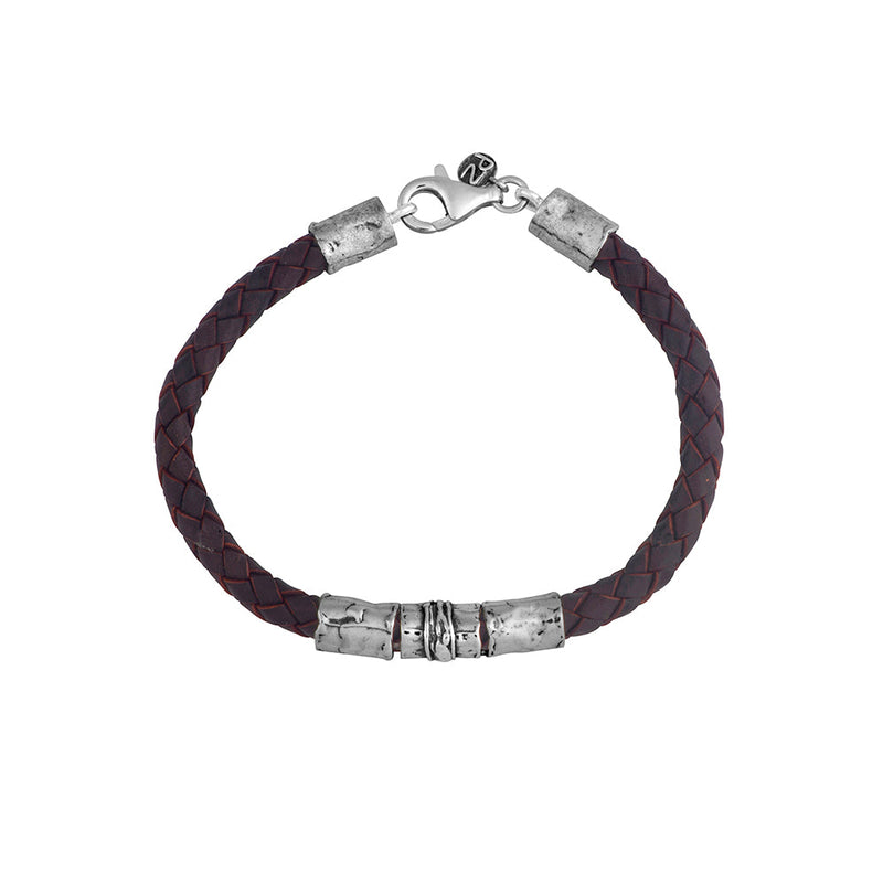 Men's Sterling Silver Braided Leather Bracelet - dannynewfeld