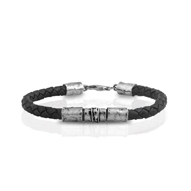 Men's Sterling Silver Braided Leather Bracelet - dannynewfeld