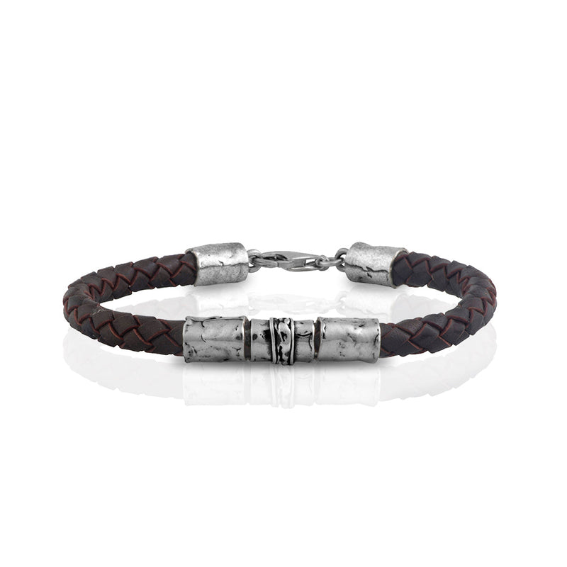 Men's Sterling Silver Braided Leather Bracelet - dannynewfeld