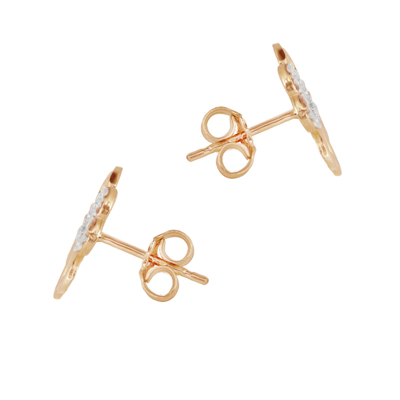 14K Gold Diamond Clover Stud Earrings