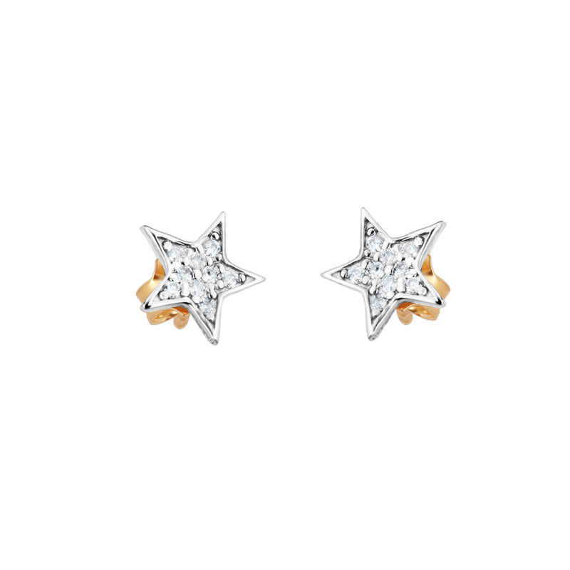 14K Gold Diamond Star Stud Earrings