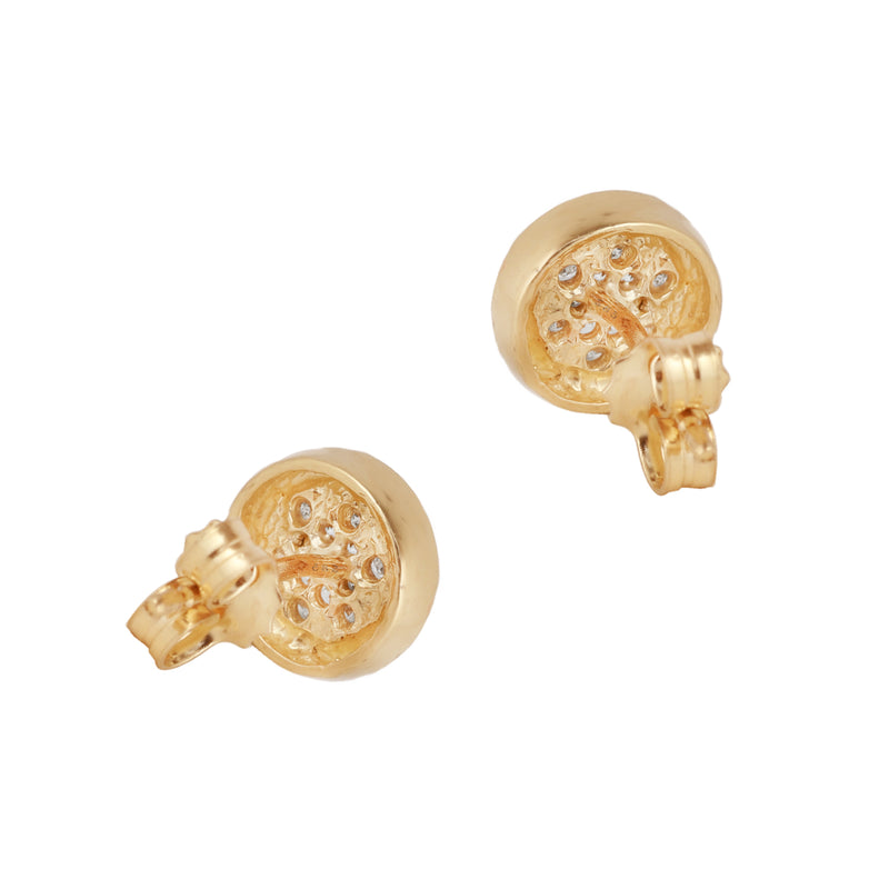 14K Gold Diamond Accented Round Stud Earrings