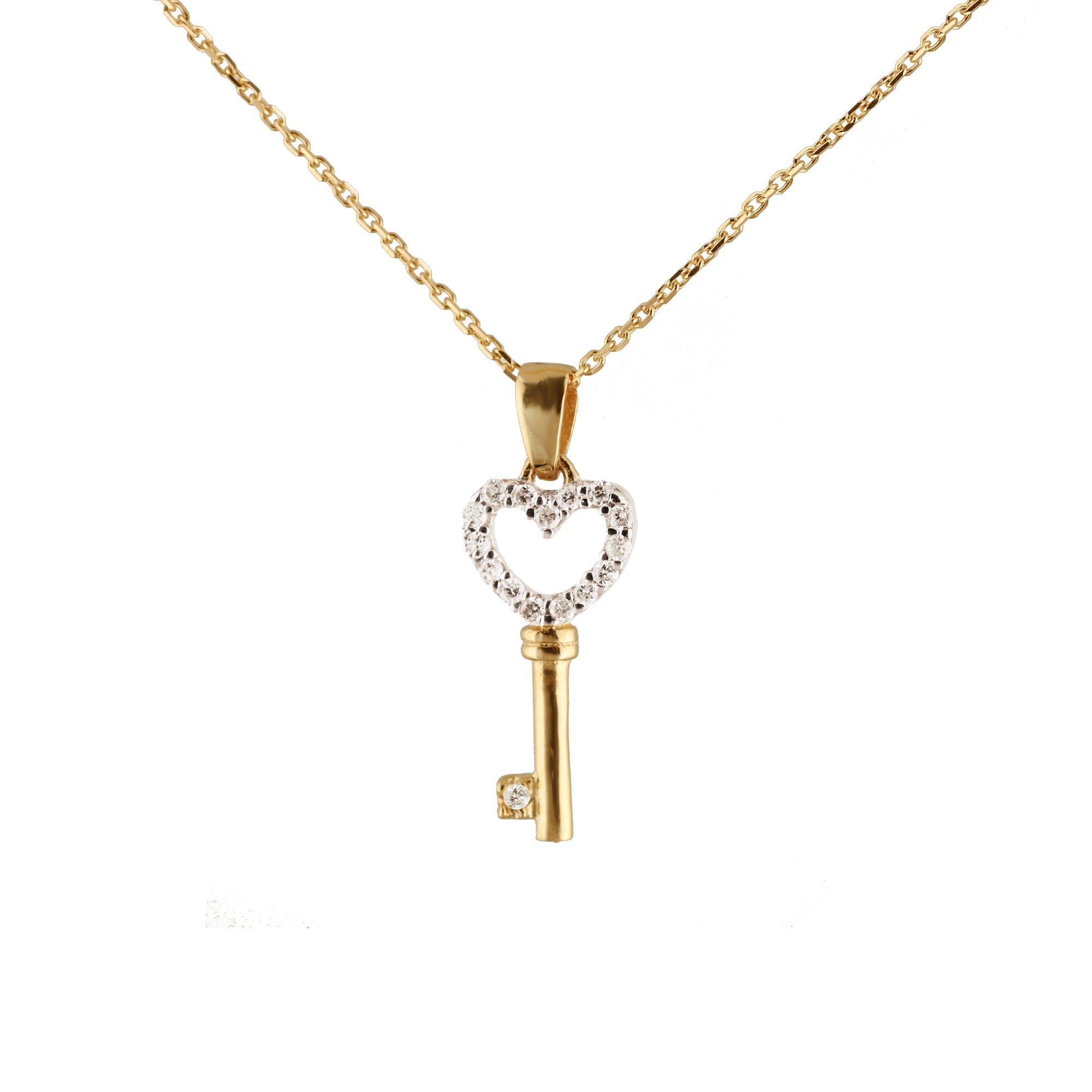 14K Gold Diamond Accented Key Pendant Necklace dannynewfeldjewelry