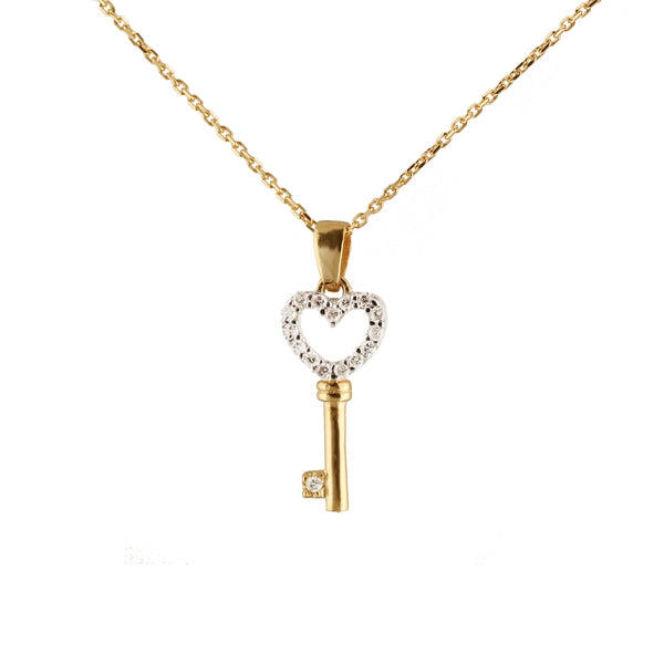 14K Gold Diamond Accented Key Pendant Necklace
