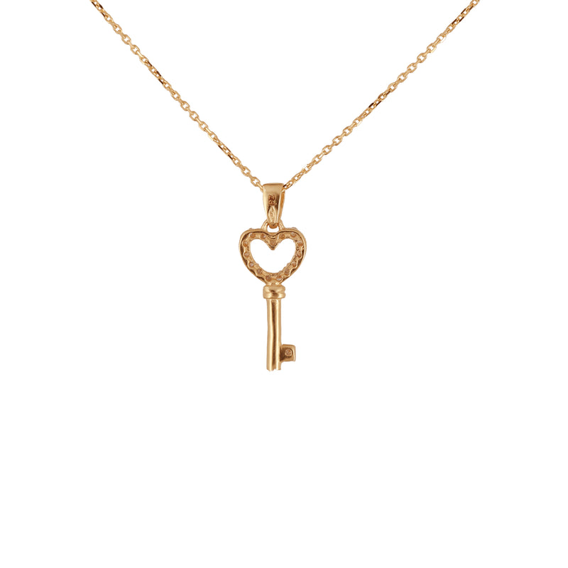 14K Gold Diamond Accented Key Pendant Necklace