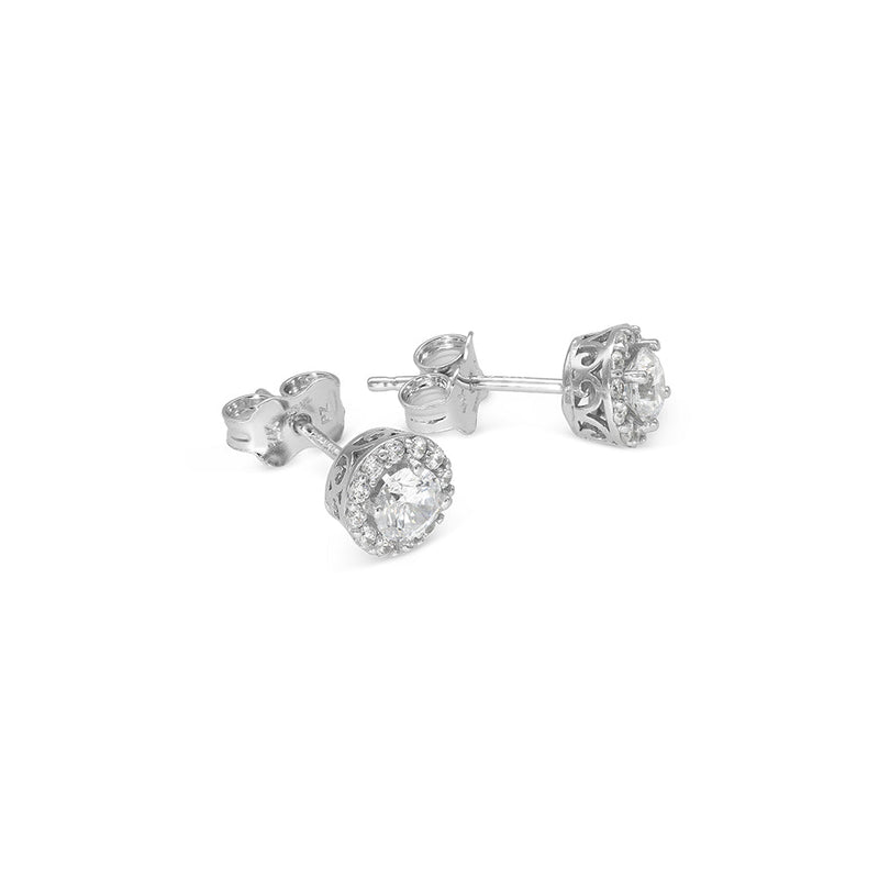 Solid White Gold Gemstones Stud Earrings