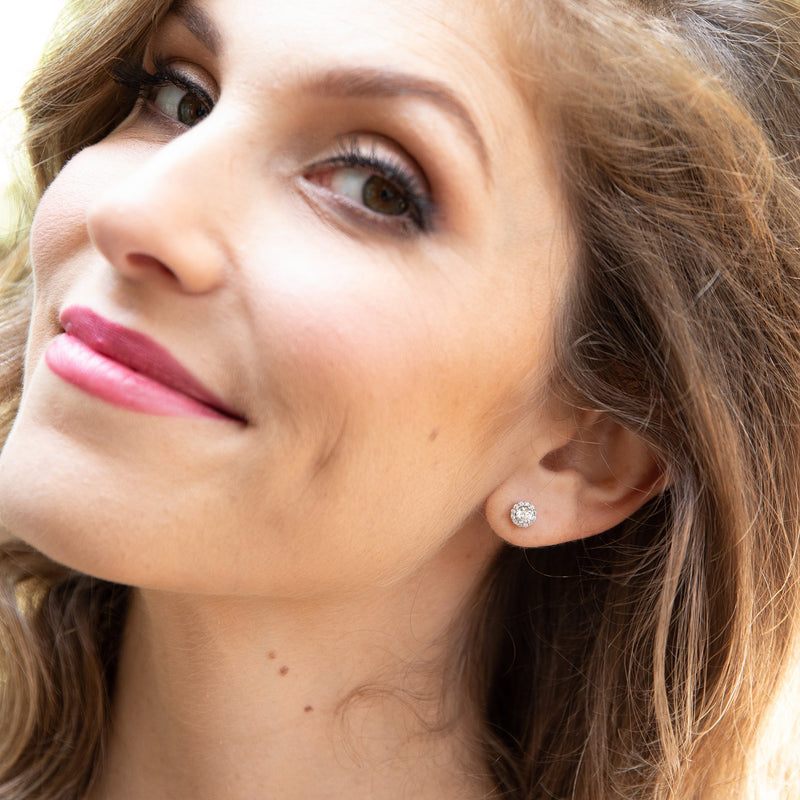 Solid White Gold Gemstones Stud Earrings