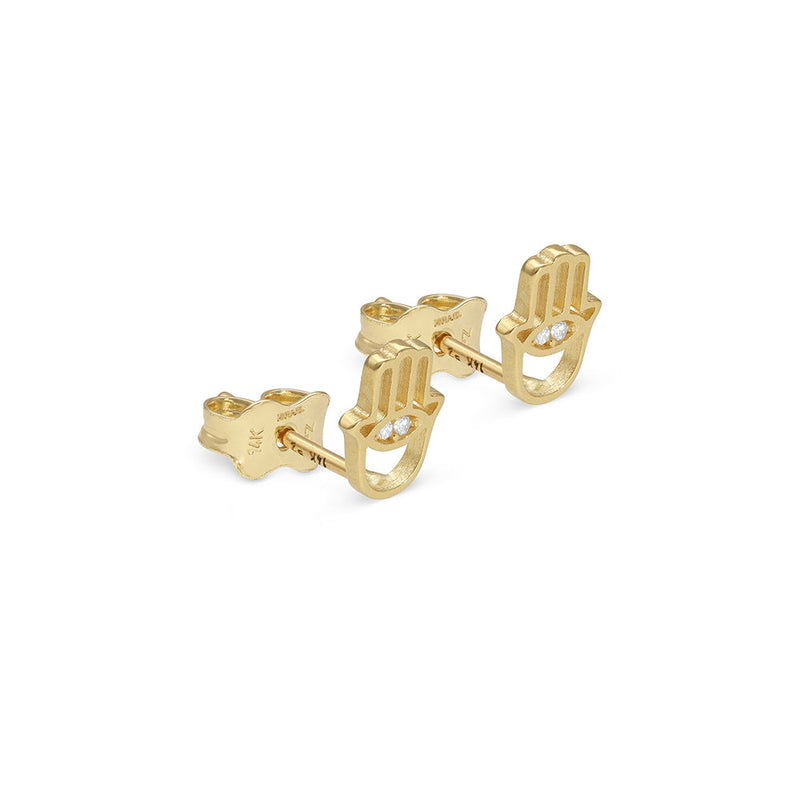 Solid Gold Hamsa Gemstone Stud Earrings
