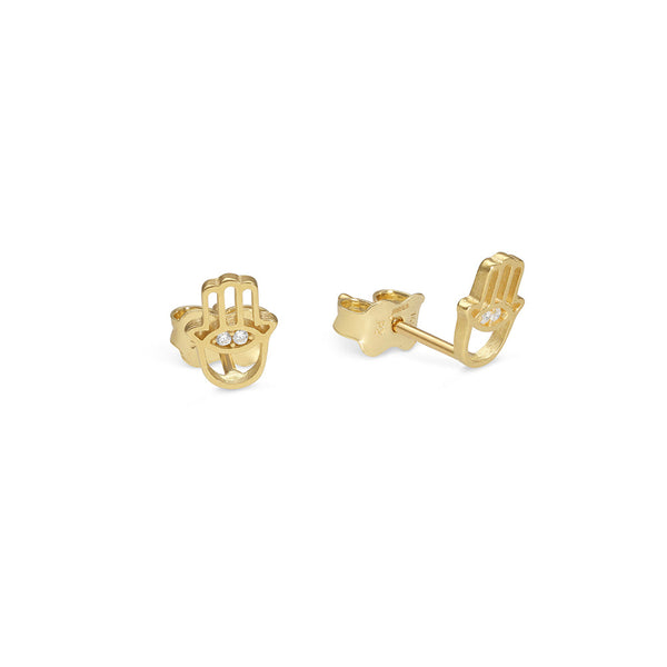 Solid Gold Hamsa Gemstone Stud Earrings