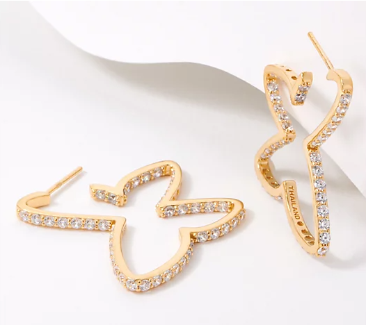 Butterfly Hoop Earrings with Cubic Zirconia Gemstones