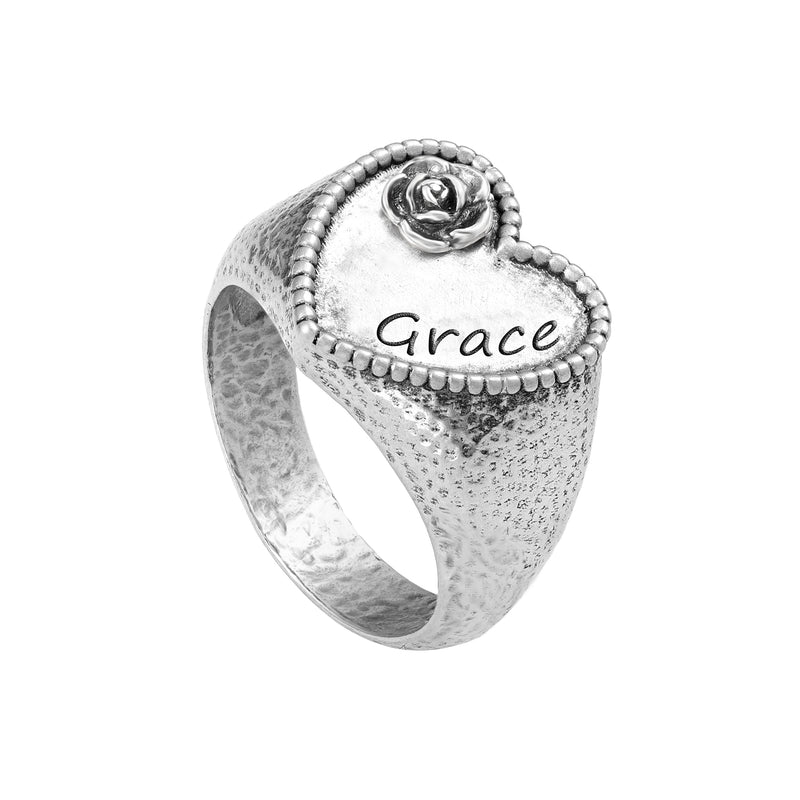 Heart-Shaped Engravable Floral Signet Ring Sterling Silver - Danny Newfeld Collection
