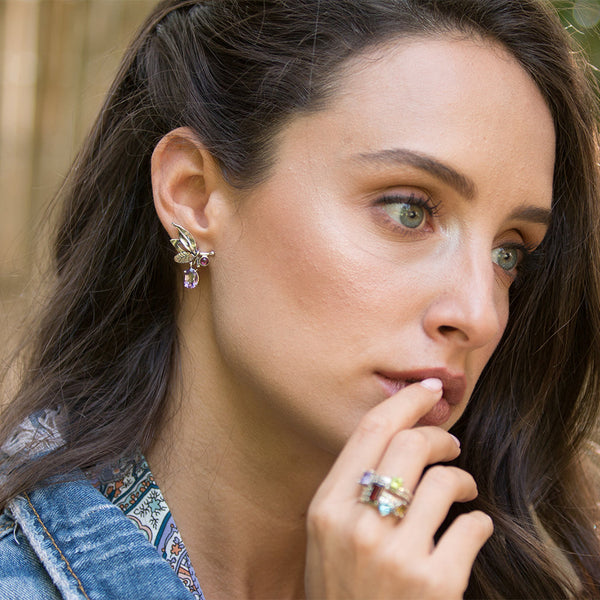 Gemstone Ear Climbers Sterling Silver Earrings - Danny Newfeld Collection