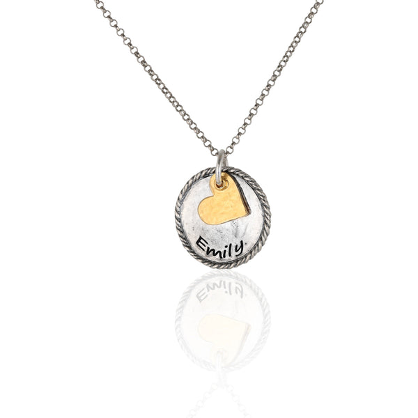 Heart and Round Pendant Engravable Necklace Sterling Silver - Danny Newfeld Collection