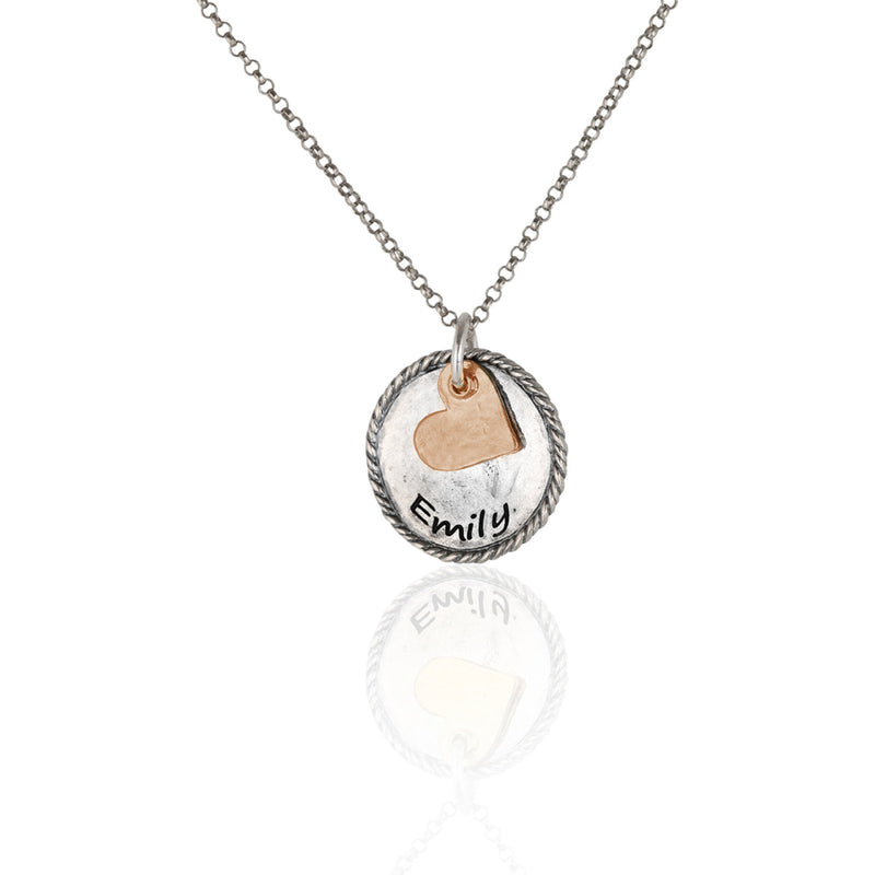 Heart and Round Pendant Engravable Necklace Sterling Silver - Danny Newfeld Collection