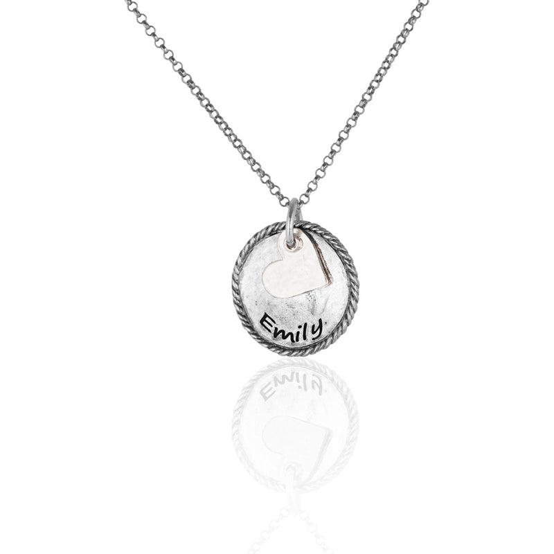 Heart and Round Pendant Engravable Necklace Sterling Silver - Danny Newfeld Collection