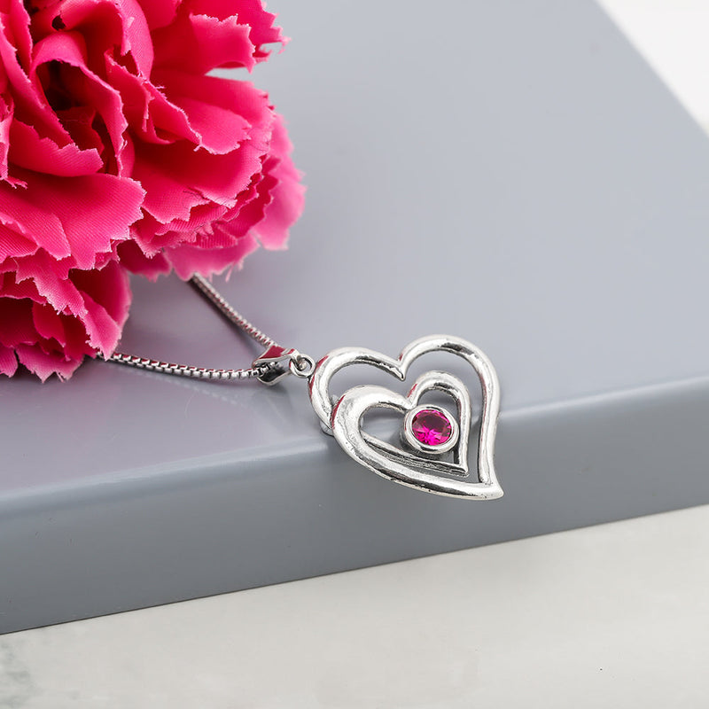 Double Heart Birthstone Necklace Sterling Silver - Danny Newfeld Collection