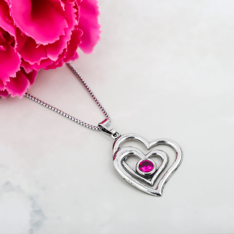 Double Heart Birthstone Necklace Sterling Silver - Danny Newfeld Collection