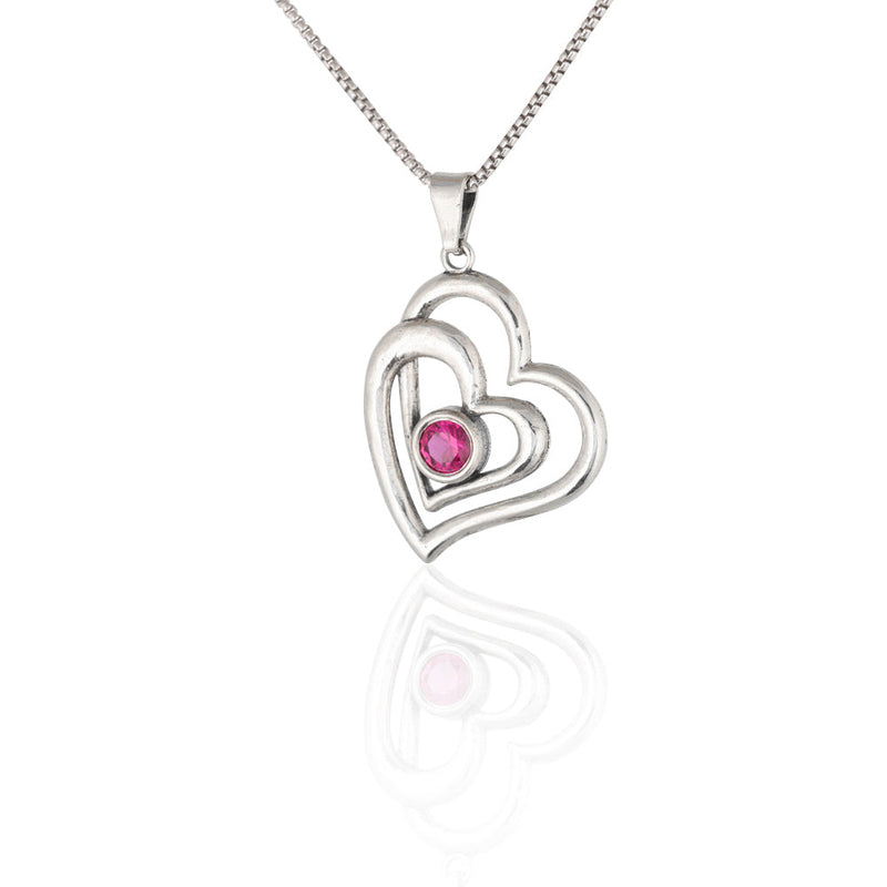 Double Heart Birthstone Necklace Sterling Silver - Danny Newfeld Collection