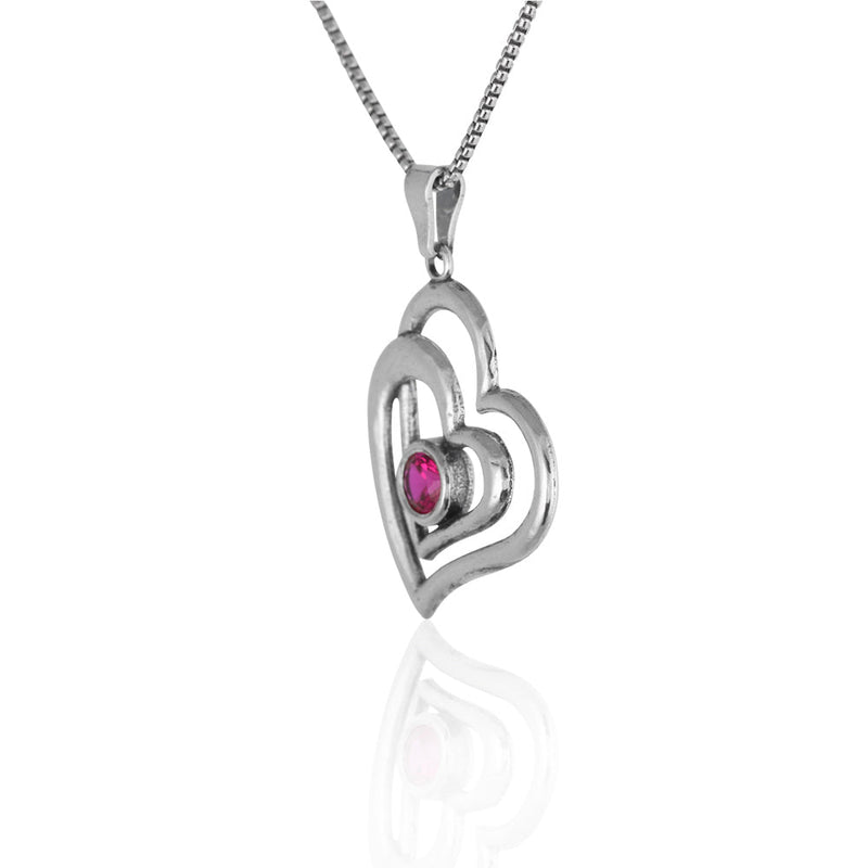 Double Heart Birthstone Necklace Sterling Silver - Danny Newfeld Collection