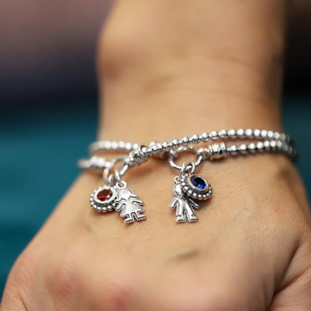 Personalized Stretch Charm Bracelet with Child and Birthstone Charms - Danny Newfeld Collection