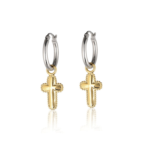 Cross Charm Hoop Earrings - Danny Newfeld Collection