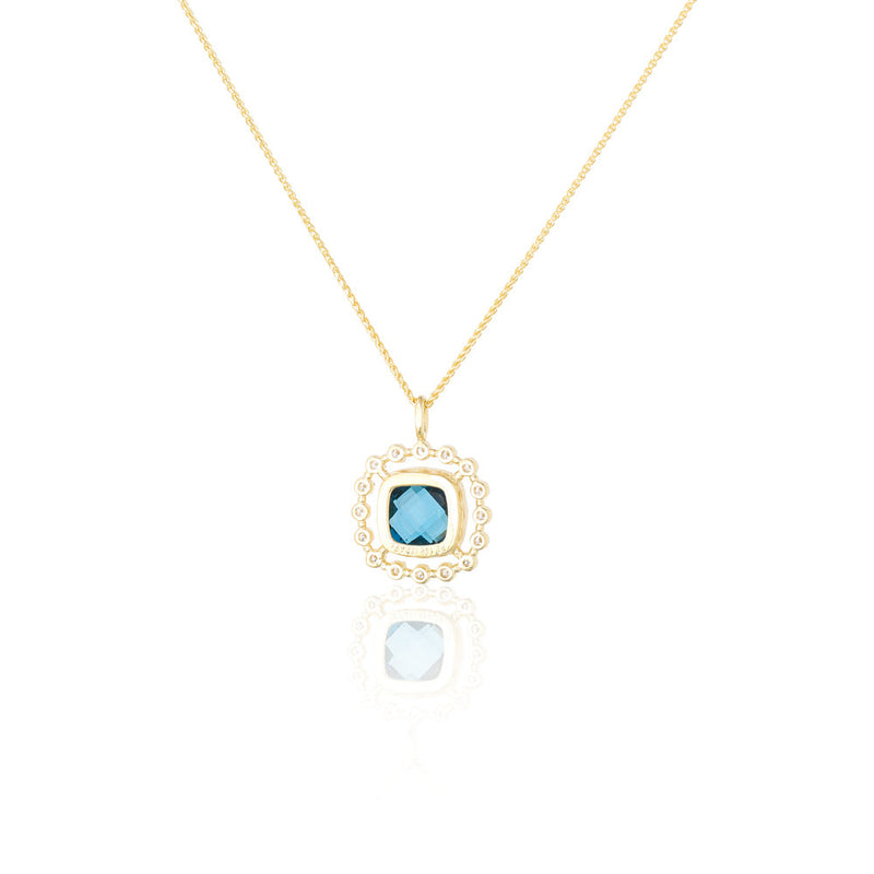 London Blue Topaz and Diamond Pendant Necklace 14K Gold - Danny Newfeld Collection