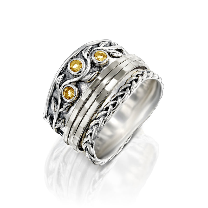 Gemstone Spinner Ring with Organic Design
