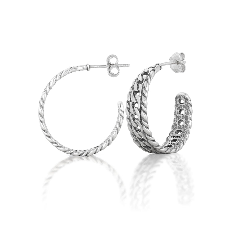 Chain Design Hoop Earrings Sterling Silver - Danny Newfeld Collection