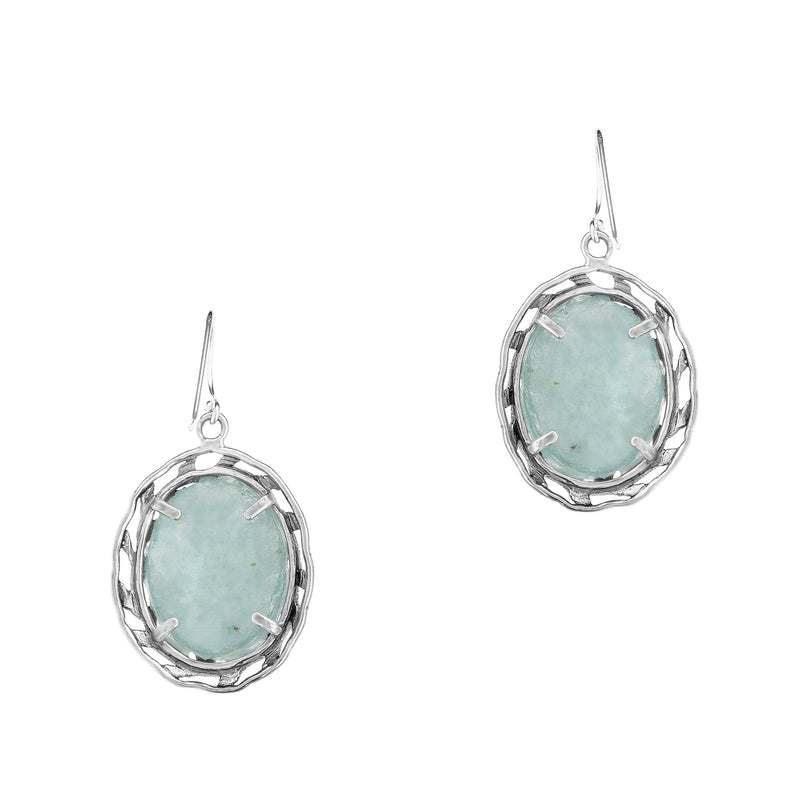 Roman Glass Oval Leaf Design Earrings