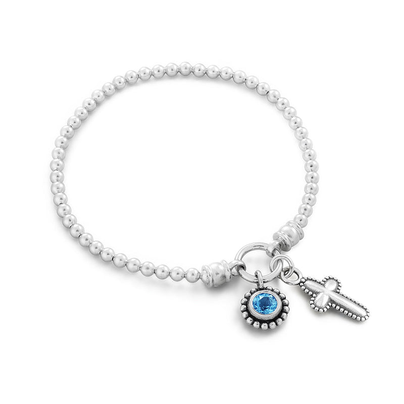 Cross and Birthstone Charm Bracelet Sterling Silver - Danny Newfeld Collection