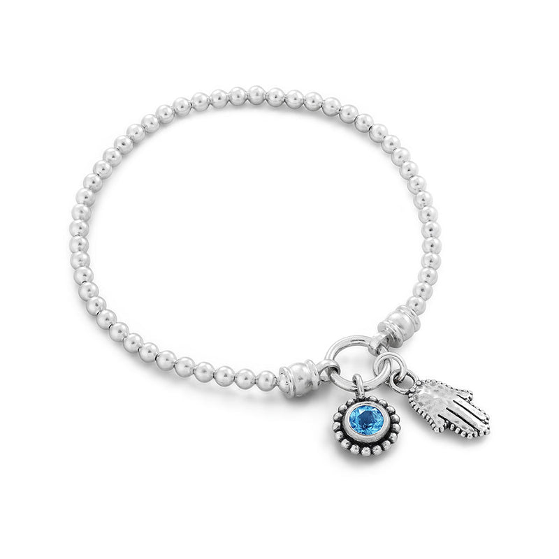 Birthstone & Hamsa Stretch Charm Bracelet Sterling Silver - Danny Newfeld Collection