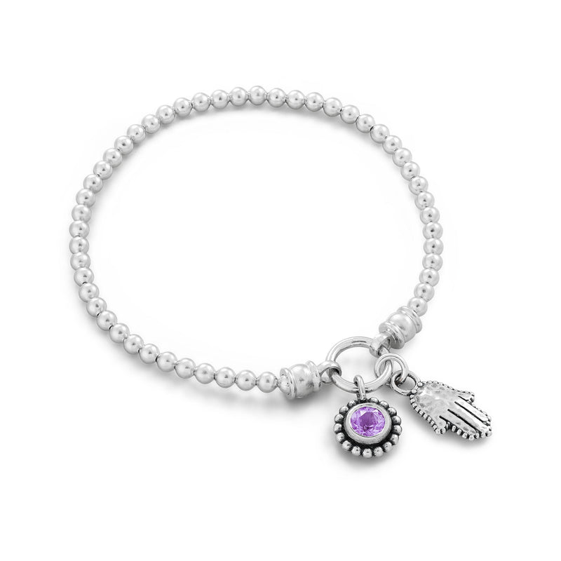 Birthstone & Hamsa Stretch Charm Bracelet