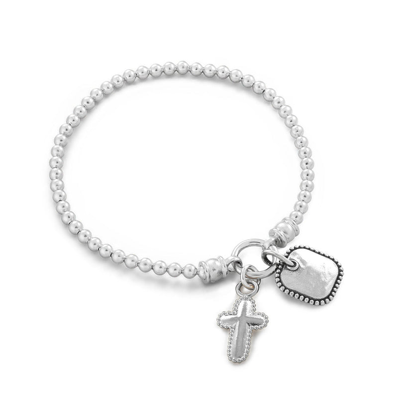 Personalized Beaded Stretch Bracelet with Cross Charm - Danny Newfeld Collection