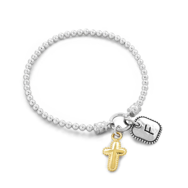 Personalized Beaded Stretch Bracelet with Cross Charm - Danny Newfeld Collection