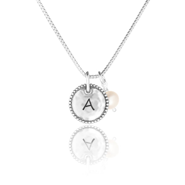 Engravable Round Pendant and Pearl Necklace Sterling Silver - Danny Newfeld Collection