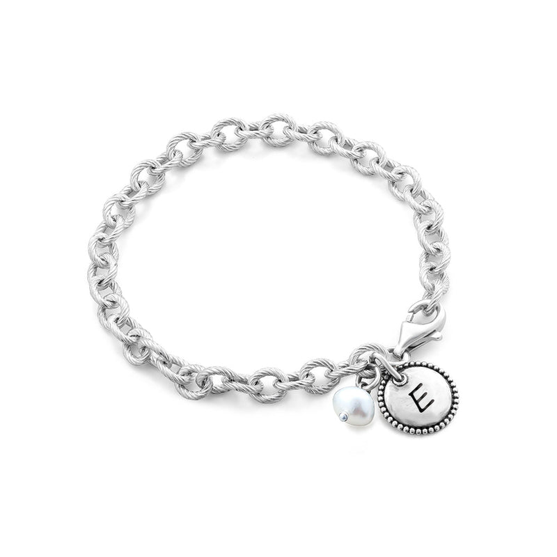 Pearl and Circle Charms - Engravable Bracelet Sterling Silver - Danny Newfeld Collection