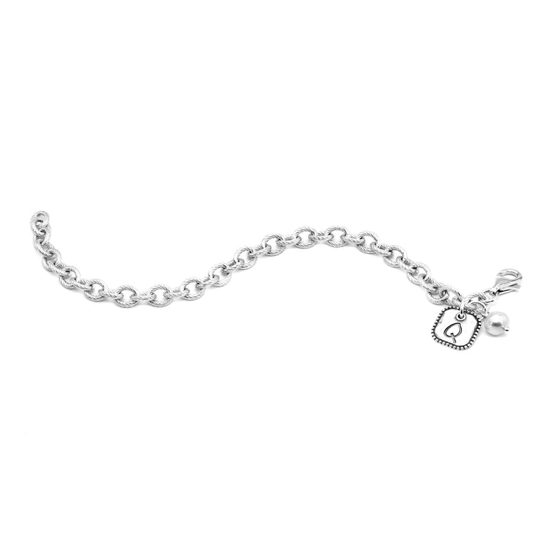 Bracelet with Pearl and Square Engravable Charms Sterling Silver - Danny Newfeld Collection