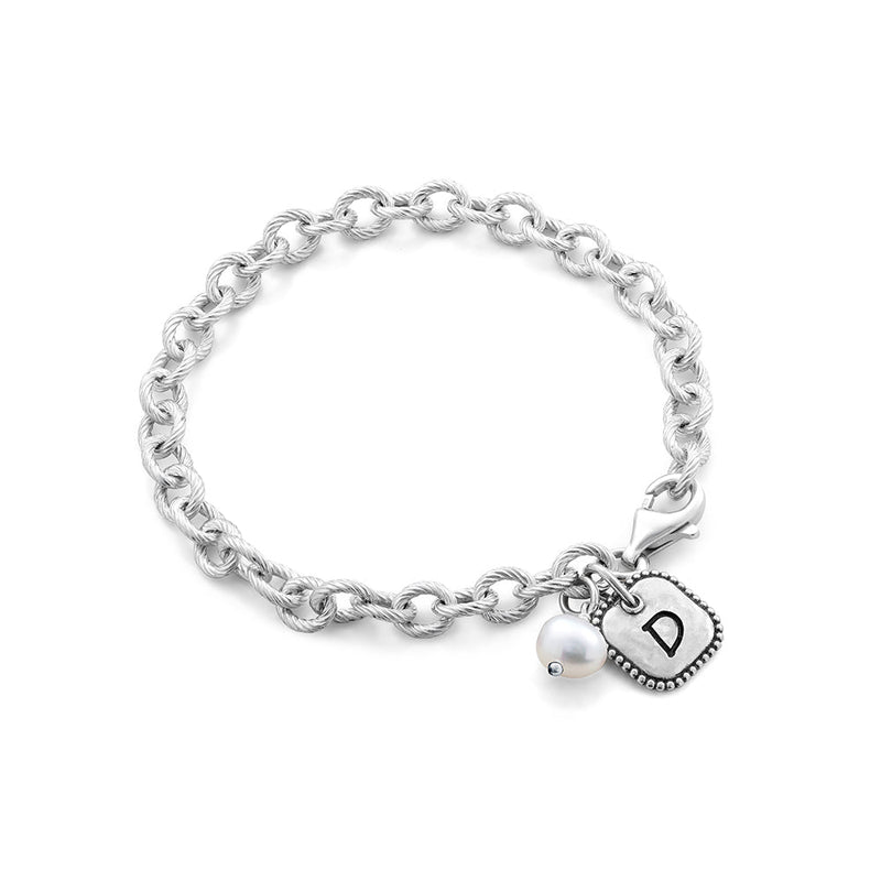 Bracelet with Pearl and Square Engravable Charms Sterling Silver - Danny Newfeld Collection