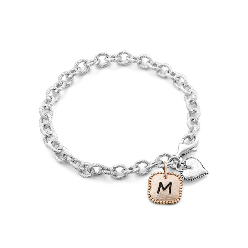 Personalized Heart and Square Charm Bracelet - Danny Newfeld Collection