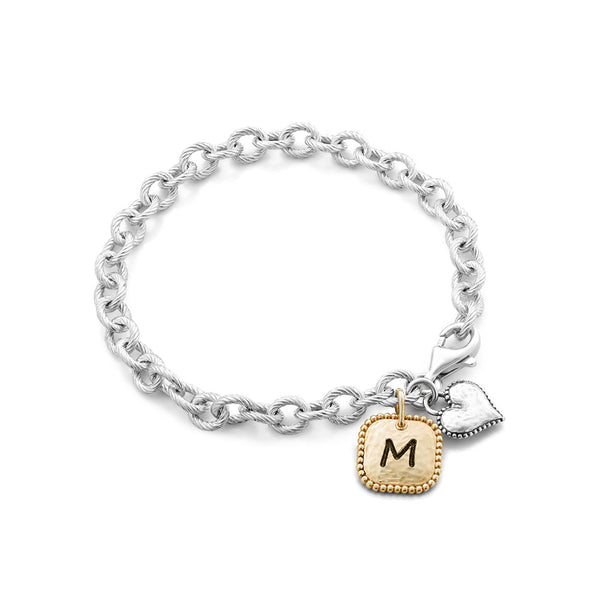 Personalized Heart and Square Charm Bracelet - Danny Newfeld Collection